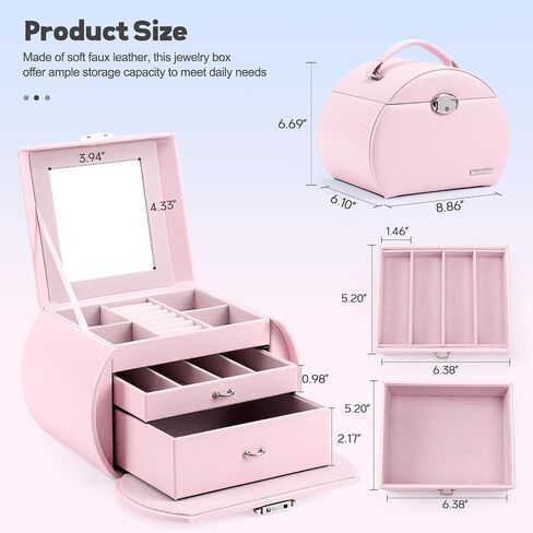 Homde Girls Jewelry Box Jewelry Storage Case Organizer with Mirror for Rings, Earrings, Bracelets, Necklaces (Blue - Pink Gradient + Gold) in Saudi Arabia