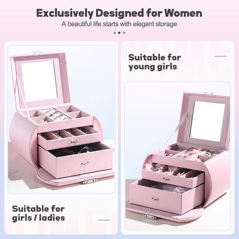 Homde Girls Jewelry Box Jewelry Storage Case Organizer with Mirror for Rings, Earrings, Bracelets, Necklaces (Blue - Pink Gradient + Gold) in Saudi Arabia