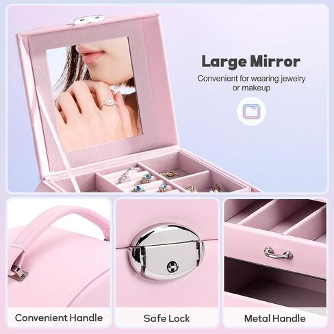 Homde Girls Jewelry Box Jewelry Storage Case Organizer with Mirror for Rings, Earrings, Bracelets, Necklaces (Blue - Pink Gradient + Gold) in Saudi Arabia