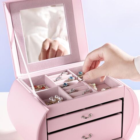 Homde Girls Jewelry Box Jewelry Storage Case Organizer with Mirror for Rings, Earrings, Bracelets, Necklaces (Blue - Pink Gradient + Gold) in Saudi Arabia