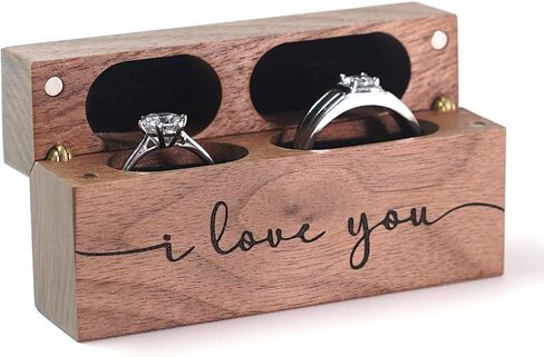 Wedding Ring Box – Slim Vintage Wooden Ring Box for Proposal Engagement Ceremony – Double Engraved Rustic Ring Bearer Box Anniversary Birthday Gift (And The Two Shall Become One) in Saudi Arabia