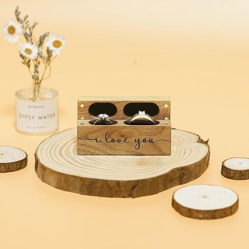 Wedding Ring Box – Slim Vintage Wooden Ring Box for Proposal Engagement Ceremony – Double Engraved Rustic Ring Bearer Box Anniversary Birthday Gift (And The Two Shall Become One) in Saudi Arabia