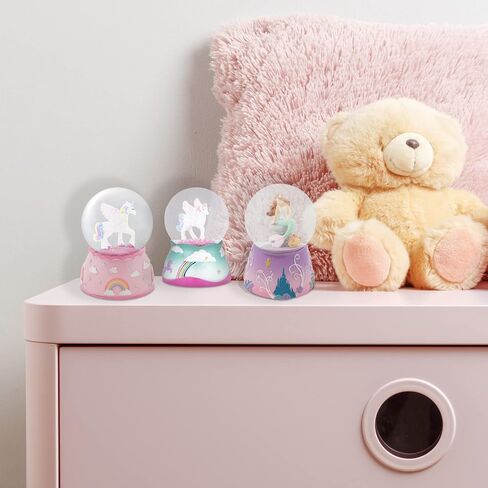 Elanze Designs Magical Fairytale Pink 80MM Sturdy Polyresin Wind Up Musical Glitter Water Snow Globe Whimsical Tabletop Dresser Nightstand Figurine Decorations Set of 3 in Saudi Arabia