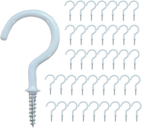 Pack of 40 Utility 1-1/2 inch Ceiling Hooks Vinyl Coated Screw-in Wall Hooks Plant Hooks Hangers Kitchen Hooks Cup Hooks for Indoor & Outdoor Use (White) in Saudi Arabia