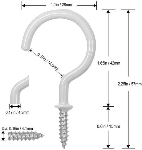 Pack of 40 Utility 1-1/2 inch Ceiling Hooks Vinyl Coated Screw-in Wall Hooks Plant Hooks Hangers Kitchen Hooks Cup Hooks for Indoor & Outdoor Use (White) in Saudi Arabia