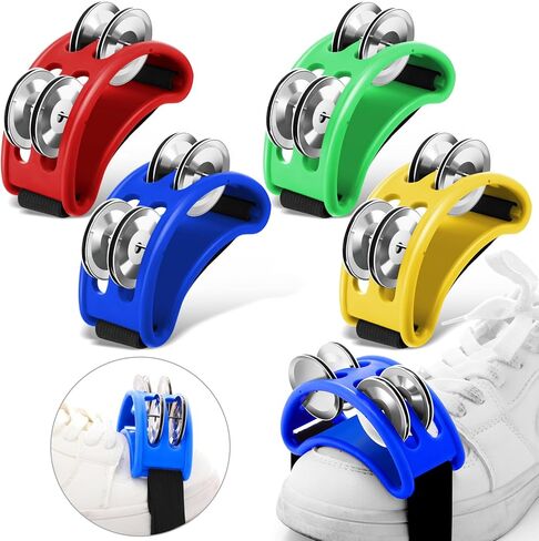 4 Pcs Foot Tambourine Percussion Musical Instrument Percussion Shoe Tambourines for Adults Percussion Pedal with Metal Bells for Drum and Guitar Playing with Elastic Strap for Adults(Multicolor) in Saudi Arabia