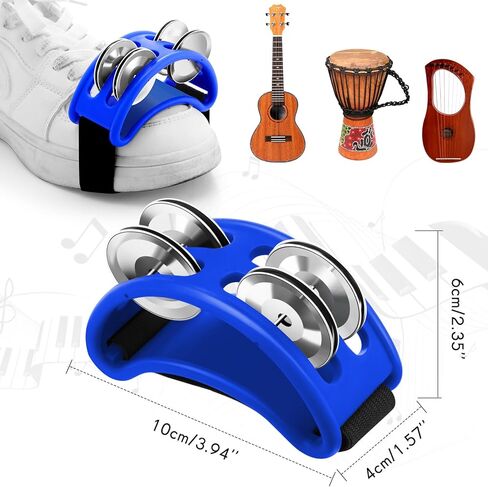 4 Pcs Foot Tambourine Percussion Musical Instrument Percussion Shoe Tambourines for Adults Percussion Pedal with Metal Bells for Drum and Guitar Playing with Elastic Strap for Adults(Multicolor) in Saudi Arabia