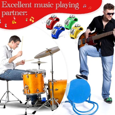 4 Pcs Foot Tambourine Percussion Musical Instrument Percussion Shoe Tambourines for Adults Percussion Pedal with Metal Bells for Drum and Guitar Playing with Elastic Strap for Adults(Multicolor) in Saudi Arabia