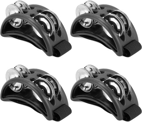 QWORK Tambourine Jinglers (4PCS) - Foot Percussion ​with Steel Jingle Bells, with Elastic Strap for Easy Use - Suitable for Various Musical Instruments and Events in Saudi Arabia