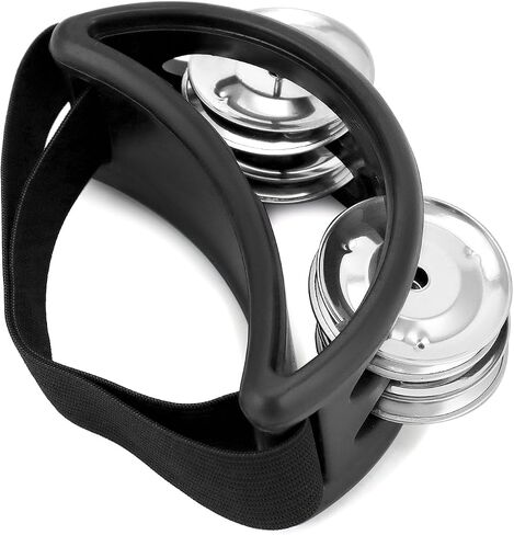 QWORK Tambourine Jinglers (4PCS) - Foot Percussion ​with Steel Jingle Bells, with Elastic Strap for Easy Use - Suitable for Various Musical Instruments and Events in Saudi Arabia
