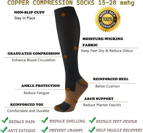 Copper Compression Socks for Women Men 6 Pairs, 15-20mmHg, Best for Athletic, Nurse, Travel, Running in Saudi Arabia