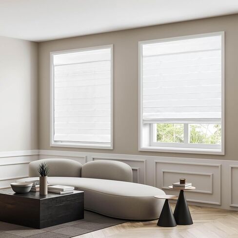 DEZ FURNISHINGS غطاء روماني كلاسيكي لتعتيم الغرفة بدون سلك، عرض 86.36 سم × ارتفاع 164.86 سم، أبيض in Saudi Arabia