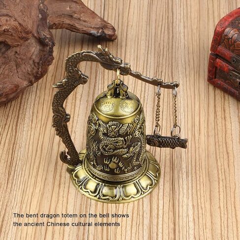 Feng Shui Desktop Decoration, Small Vintage Dragon Bell Carved Bronze Dragon Lock Bell Ornament Arts Crafts Collectibles Chinese Feng Shui Decorative Ornaments in Saudi Arabia