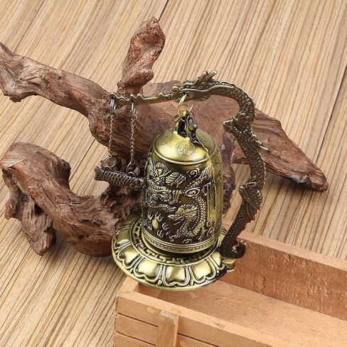 Feng Shui Desktop Decoration, Small Vintage Dragon Bell Carved Bronze Dragon Lock Bell Ornament Arts Crafts Collectibles Chinese Feng Shui Decorative Ornaments in Saudi Arabia