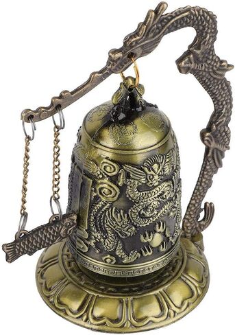 Feng Shui Desktop Decoration, Small Vintage Dragon Bell Carved Bronze Dragon Lock Bell Ornament Arts Crafts Collectibles Chinese Feng Shui Decorative Ornaments in Saudi Arabia