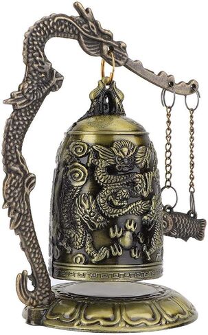Feng Shui Desktop Decoration, Small Vintage Dragon Bell Carved Bronze Dragon Lock Bell Ornament Arts Crafts Collectibles Chinese Feng Shui Decorative Ornaments in Saudi Arabia