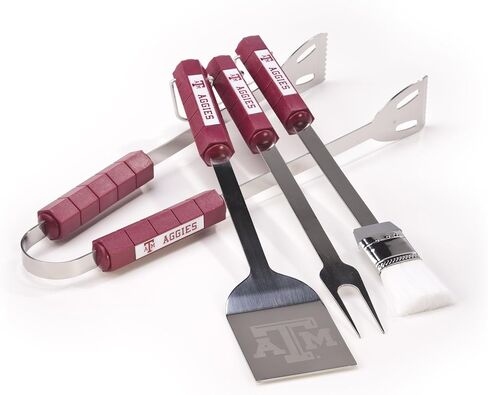 منتجات BSI، INC. - مجموعة شواء مكونة من 4 قطع - إكسسوارات شواء آمنة للاستخدام في غسالة الأطباق والفولاذ المقاوم للصدأ للشواية الخارجية - متانة عالية - فكرة هدية رائعة للمشجعين لفخر كرة القدم in Kuwait