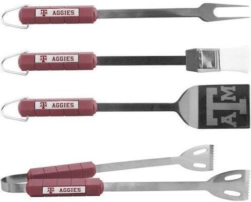 منتجات BSI، INC. - مجموعة شواء مكونة من 4 قطع - إكسسوارات شواء آمنة للاستخدام في غسالة الأطباق والفولاذ المقاوم للصدأ للشواية الخارجية - متانة عالية - فكرة هدية رائعة للمشجعين لفخر كرة القدم in Kuwait