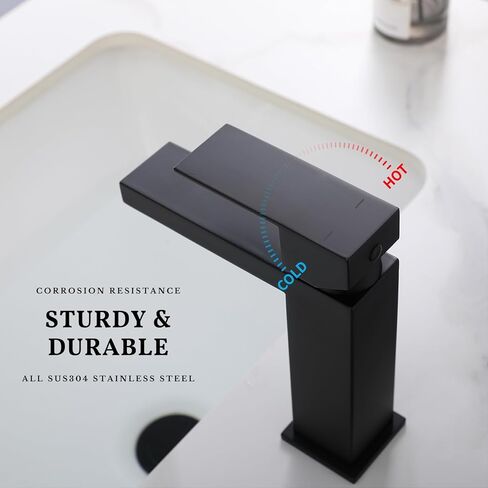 صنبور الحمام الأسود، صنبور حوض الحمام، صنبور ثقب واحد 【جميع الفولاذ المقاوم للصدأ SUS304 】مقبض واحد، صنابير الغرور ذات فتحة واحدة لحوض الحمام، صنبور حمام أسود غير لامع بدون رصاص، SF3-BK in Kuwait