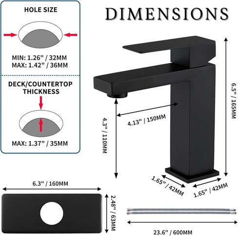 صنبور الحمام الأسود، صنبور حوض الحمام، صنبور ثقب واحد 【جميع الفولاذ المقاوم للصدأ SUS304 】مقبض واحد، صنابير الغرور ذات فتحة واحدة لحوض الحمام، صنبور حمام أسود غير لامع بدون رصاص، SF3-BK in Kuwait