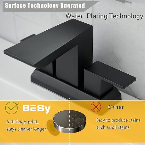 BESy حوض الحمام صنبور مركزي 4 بوصة صنبور الحمام لمدة 3 ثقوب، ماتي الأسود الحمام الغرور صنبور مجموعة اثنين 2 مقابض 3 فتحات مع خراطيم إمدادات cUPC، محمولة على سطح السفينة in Kuwait