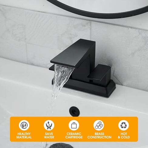 BESy حوض الحمام صنبور مركزي 4 بوصة صنبور الحمام لمدة 3 ثقوب، ماتي الأسود الحمام الغرور صنبور مجموعة اثنين 2 مقابض 3 فتحات مع خراطيم إمدادات cUPC، محمولة على سطح السفينة in Kuwait