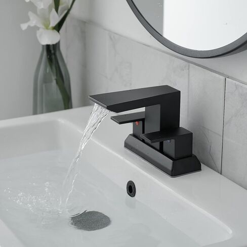 BESy حوض الحمام صنبور مركزي 4 بوصة صنبور الحمام لمدة 3 ثقوب، ماتي الأسود الحمام الغرور صنبور مجموعة اثنين 2 مقابض 3 فتحات مع خراطيم إمدادات cUPC، محمولة على سطح السفينة in Kuwait