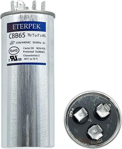 ETERPEK 45+5 uF 45/5 MFD ±6% 370V/440VAC CBB65 Dual Run Start Capacitor for AC Round A/C Capacitor for Motor Run, Condenser Straight Cool, Heat Pump, Air conditioner, AC Unit Fan, HVAC in Saudi Arabia