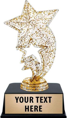 Crown Awards Star Trophies with Custom Engraving, 6" Personalized Gold Glitter Rocket Star Trophy On Black Base Prime in Saudi Arabia
