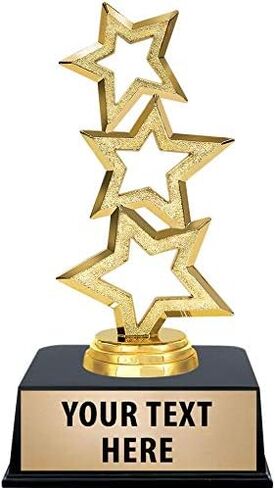 Crown Awards Gold Star Trophies with Custom Engraving, 6" Personalized Three Stars Recognition Trophy On Black Base Prime in Saudi Arabia