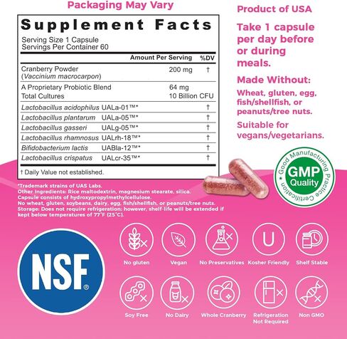 NutriCelebrity NutriFlora-Pro Probiotics for Women - Support Vaginal, Urinary Health (UTI), Digestive System, Period Pain, Yeast, and BV Relief, Cranberry Pills, 10 Billion CFU 6 Strains (30 Caps) in Saudi Arabia