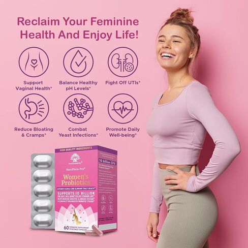 NutriCelebrity NutriFlora-Pro Probiotics for Women - Support Vaginal, Urinary Health (UTI), Digestive System, Period Pain, Yeast, and BV Relief, Cranberry Pills, 10 Billion CFU 6 Strains (30 Caps) in Saudi Arabia