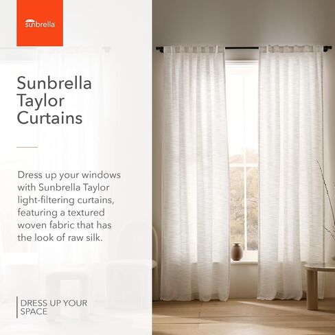 Sunbrella Taylor Light Filtering Curtains | 50 in. W X 84 in. L | White | Fade Proof Drapes with UV Protection | Versatile Hanging Options for Home Decor | Single Curtain Panel in Saudi Arabia