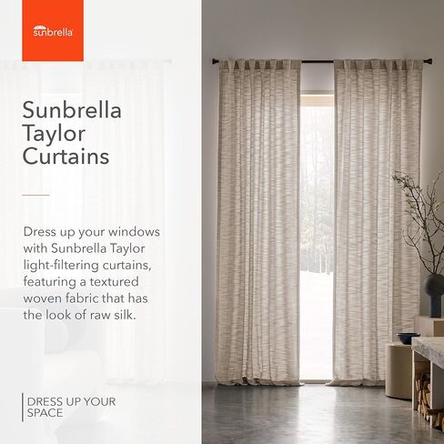 Sunbrella Taylor Light Filtering Curtains | 50 in. W X 84 in. L | White | Fade Proof Drapes with UV Protection | Versatile Hanging Options for Home Decor | Single Curtain Panel in Saudi Arabia