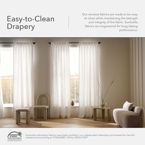Sunbrella Taylor Light Filtering Curtains | 50 in. W X 84 in. L | White | Fade Proof Drapes with UV Protection | Versatile Hanging Options for Home Decor | Single Curtain Panel in Saudi Arabia