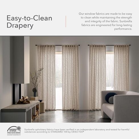 Sunbrella Taylor Light Filtering Curtains | 50 in. W X 84 in. L | White | Fade Proof Drapes with UV Protection | Versatile Hanging Options for Home Decor | Single Curtain Panel in Saudi Arabia