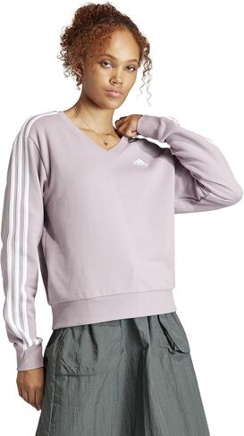 adidas Essentials 3-Stripes V-Neck Sweatshirt Preloved Fig MD in Saudi Arabia