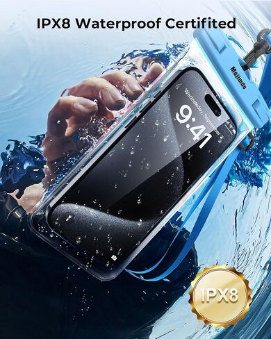 Waterproof Phone Pouch 8'', IPX8 Waterproof Phone Case with Lanyard Protector for iPhone 15 14 13 12 11 Pro Max XR XS 8 7 Plus Samsung Galaxy, Cellphone Dry Bag for Beach - 2 Pack/Black in Kuwait