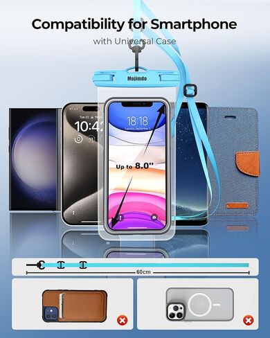 Waterproof Phone Pouch 8'', IPX8 Waterproof Phone Case with Lanyard Protector for iPhone 15 14 13 12 11 Pro Max XR XS 8 7 Plus Samsung Galaxy, Cellphone Dry Bag for Beach - 2 Pack/Black in Kuwait