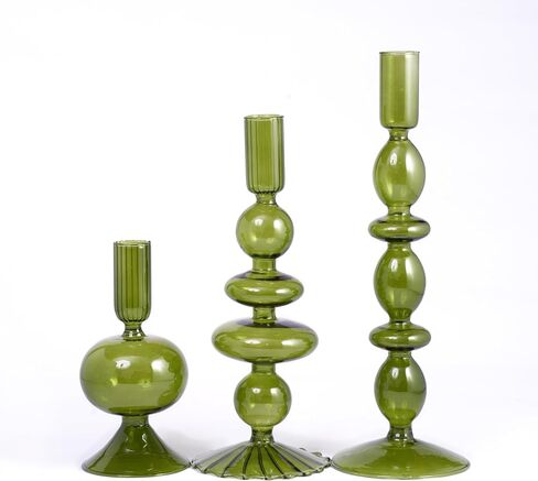Three Pieces Glass Candle Holder, Table Decoration, Conical Contemporary Style Candle Holder, Suitable for Wedding Decoration, Family Dinner Party, Home Decoration(Green) in Saudi Arabia