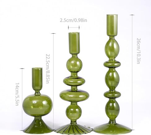 Three Pieces Glass Candle Holder, Table Decoration, Conical Contemporary Style Candle Holder, Suitable for Wedding Decoration, Family Dinner Party, Home Decoration(Green) in Saudi Arabia