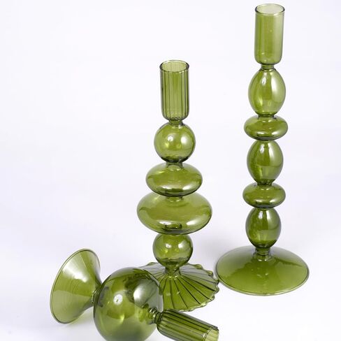 Three Pieces Glass Candle Holder, Table Decoration, Conical Contemporary Style Candle Holder, Suitable for Wedding Decoration, Family Dinner Party, Home Decoration(Green) in Saudi Arabia