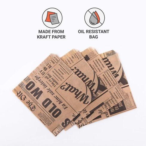 (Pack of 50) Oldnews Kraft Paper Party Merchandise 5.9 x 5.9 inches / (15 x 15 cm) Sack Bags Lunch storage container food burger fries, Light Brown in Saudi Arabia