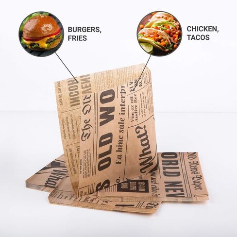(Pack of 50) Oldnews Kraft Paper Party Merchandise 5.9 x 5.9 inches / (15 x 15 cm) Sack Bags Lunch storage container food burger fries, Light Brown in Saudi Arabia