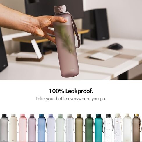 KIVY Clear water bottle 32oz [Lightweight & Shatterproof] Slim water bottles screw top - Transparent water bottle clear plastic water bottles - Skinny water bottle aesthetic - Bpa free, Cream White in Kuwait