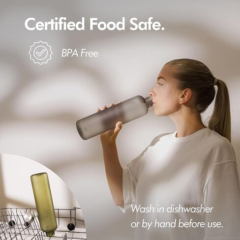 KIVY Clear water bottle 32oz [Lightweight & Shatterproof] Slim water bottles screw top - Transparent water bottle clear plastic water bottles - Skinny water bottle aesthetic - Bpa free, Cream White in Kuwait