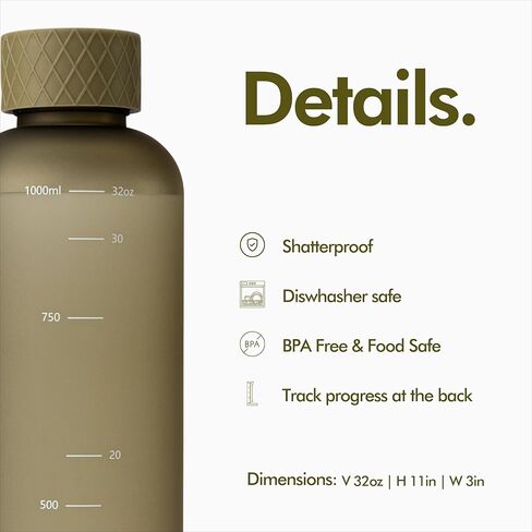 KIVY Clear water bottle 32oz [Lightweight & Shatterproof] Slim water bottles screw top - Transparent water bottle clear plastic water bottles - Skinny water bottle aesthetic - Bpa free, Cream White in Kuwait