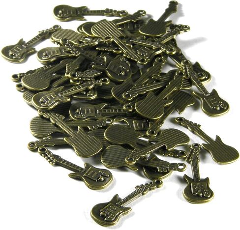 30 Electric Stringed Guitar Music Instrument Charms Plated Over a Pewter Base Metal (Antique Silver) in Kuwait