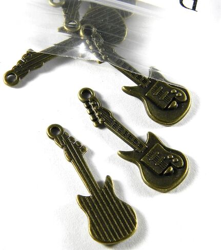 30 Electric Stringed Guitar Music Instrument Charms Plated Over a Pewter Base Metal (Antique Silver) in Kuwait