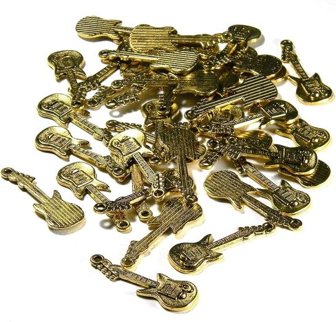 30 Electric Stringed Guitar Music Instrument Charms Plated Over a Pewter Base Metal (Antique Silver) in Kuwait